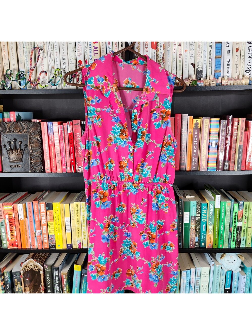 Everly Pink Floral Sleeveless Shirt Dress Women's M Button Front Dress